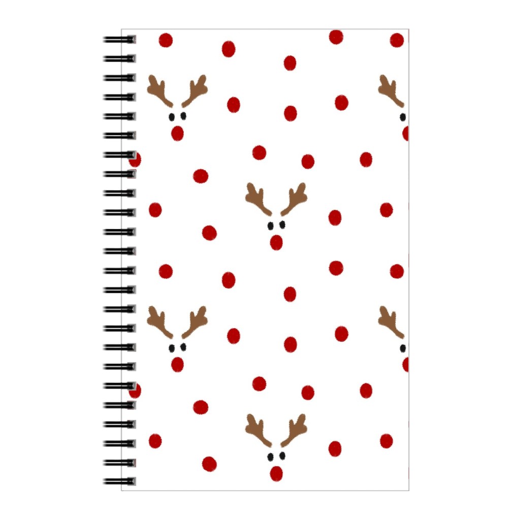 Polkadot Rudolph Notebook, 5x8, Red, Red