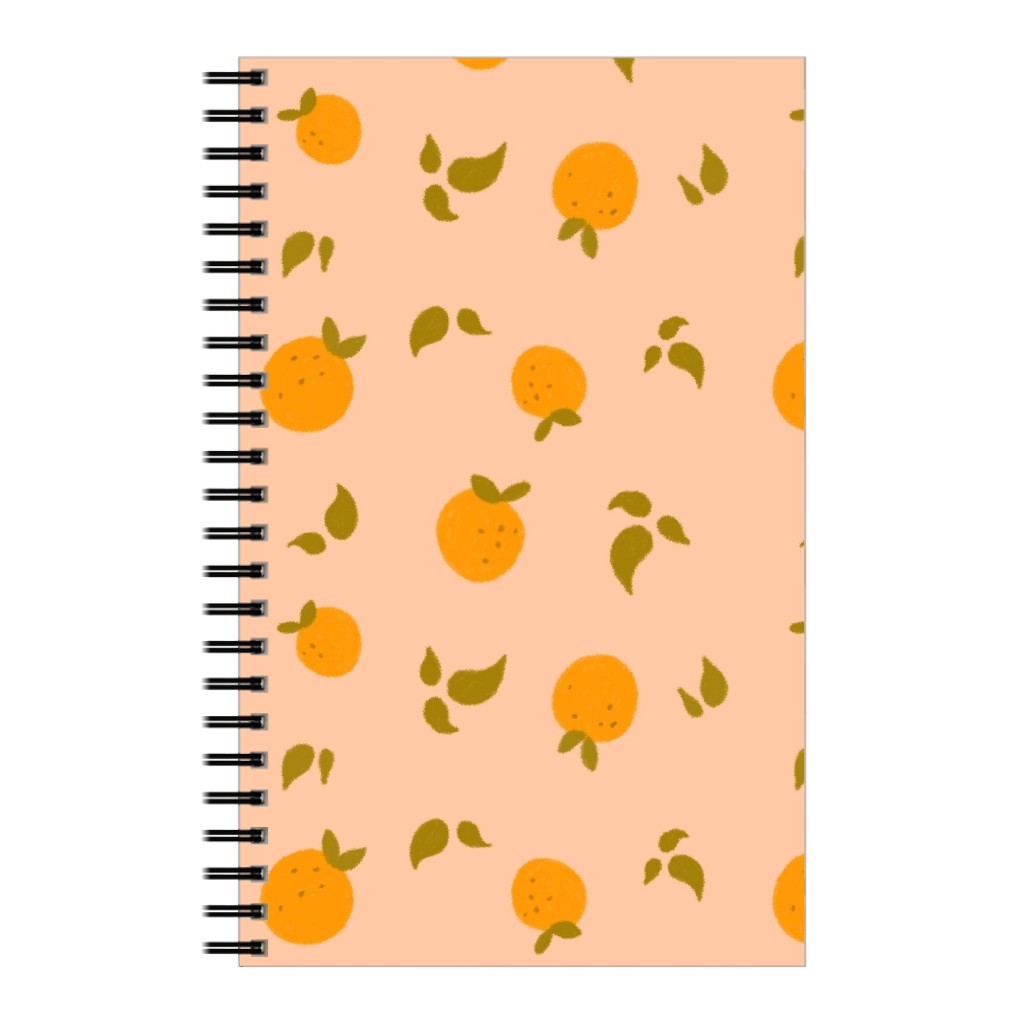 Oranges & Leaves on Peach Notebook, 5x8, Orange