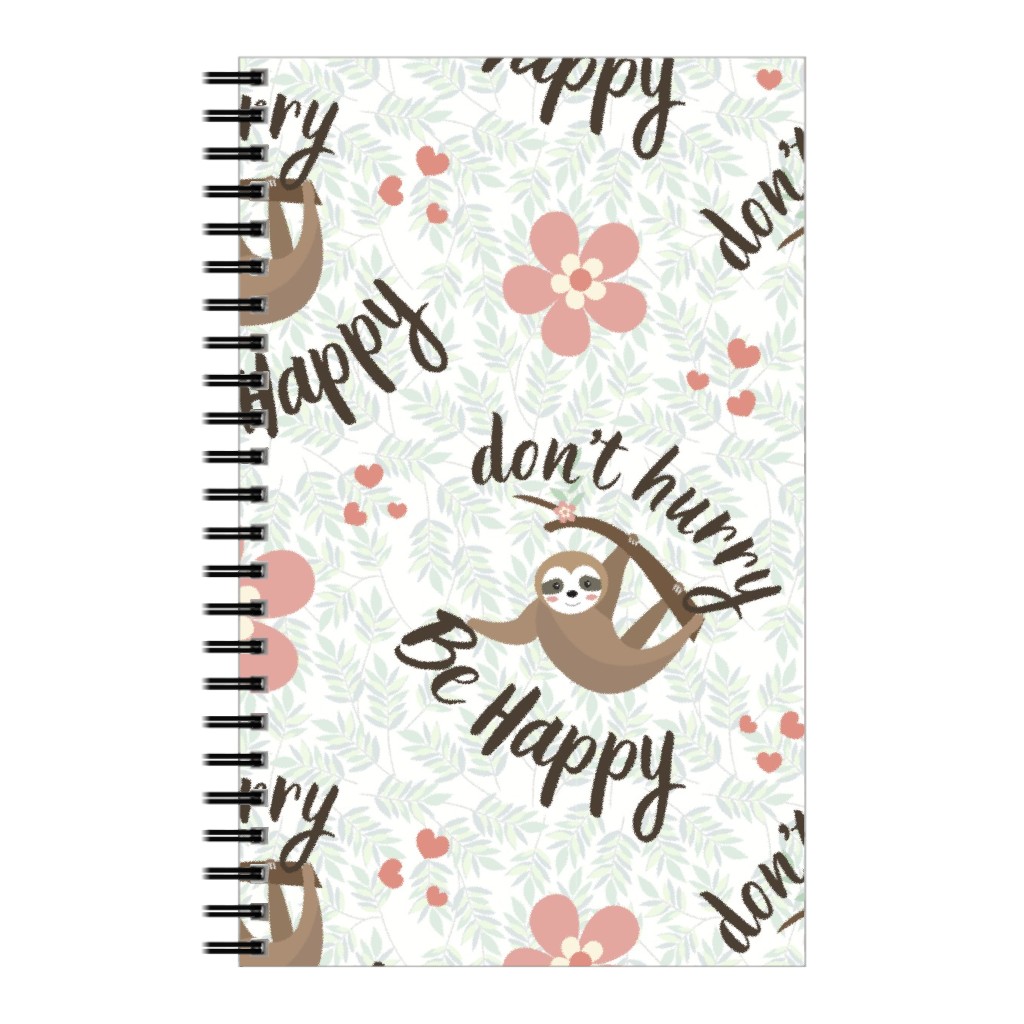 Don't Hurry Be Happy Sloth Notebook, 5x8, Beige