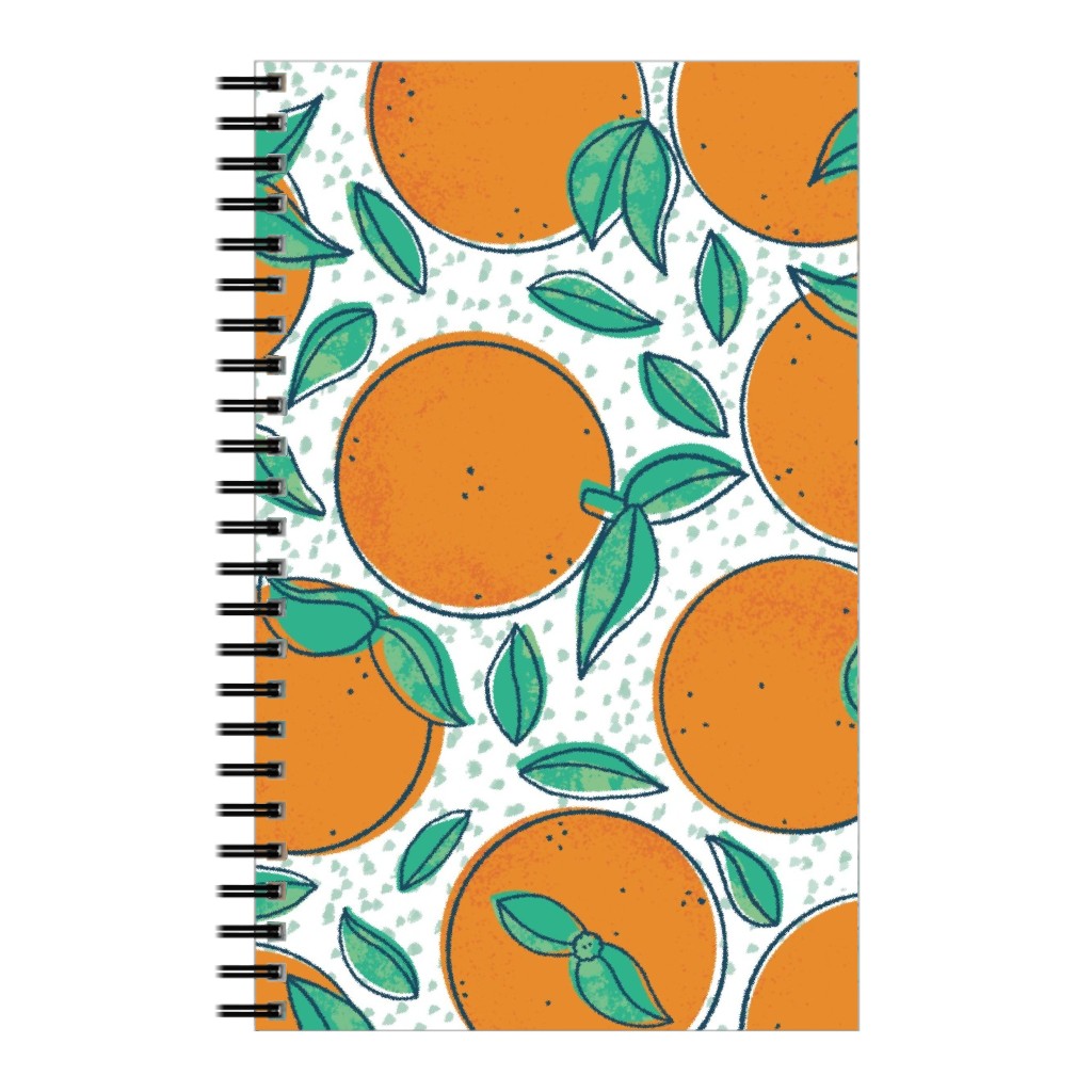 Oranges With Leaves on White Notebook, 5x8, Orange