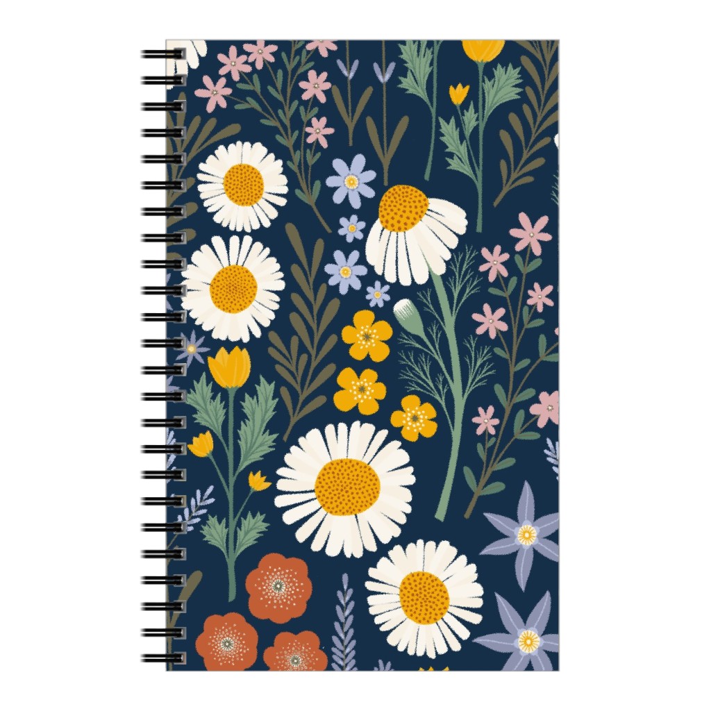 British Spring Meadow - Navy Notebook, 5x8, Multicolor