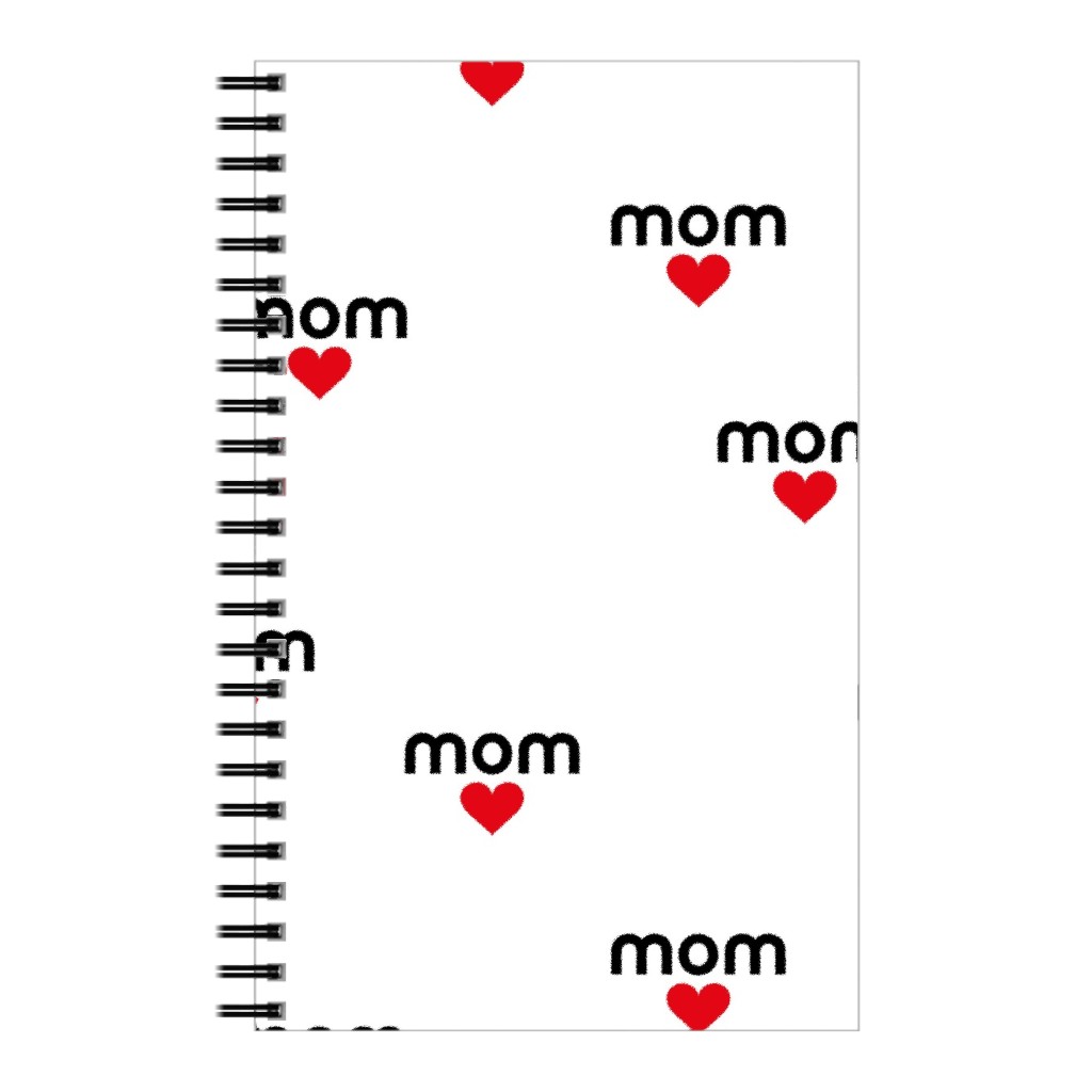 Mom Is Love - Hearts - Black White Red Notebook, 5x8, Red