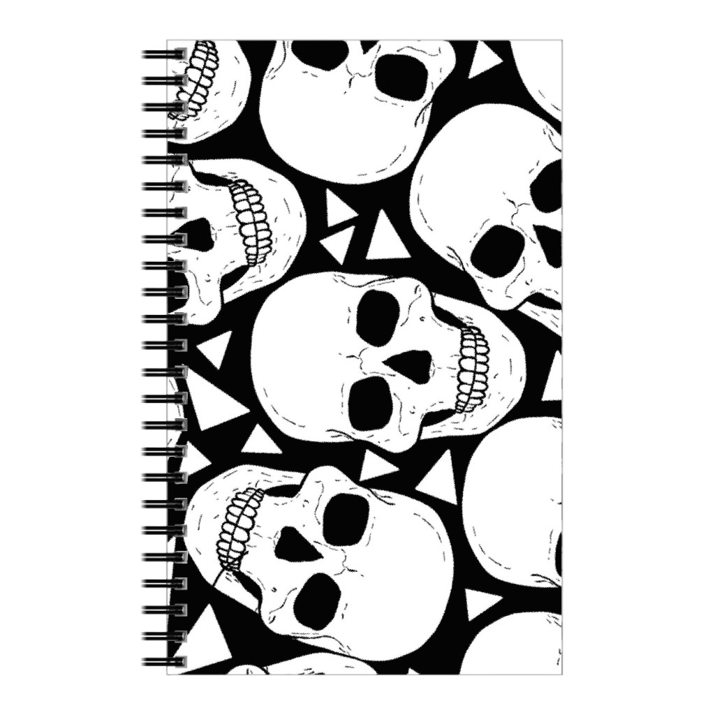 Skulls With Triangles - Black and White Notebook, 5x8, White