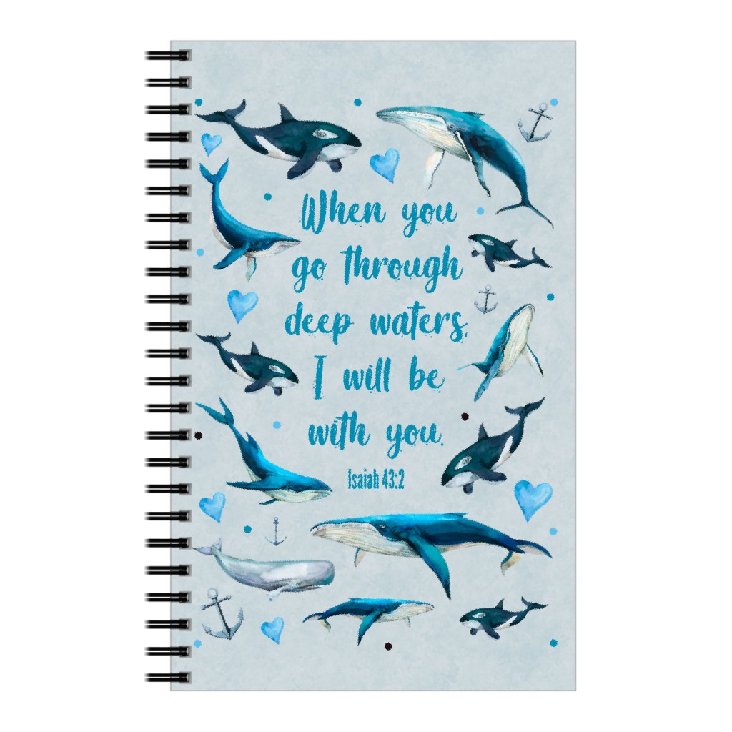 When You Go Through Deep Waters I Will Be With You Isaiah 43:3 Notebook, 5x8, Blue
