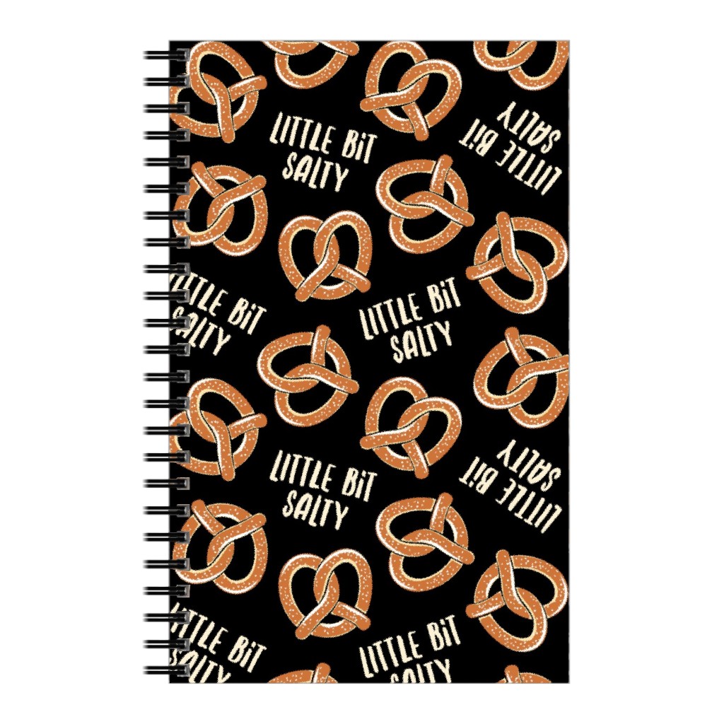 Little Bit Salty - Pretzels - Black Notebook, 5x8, Black, Black