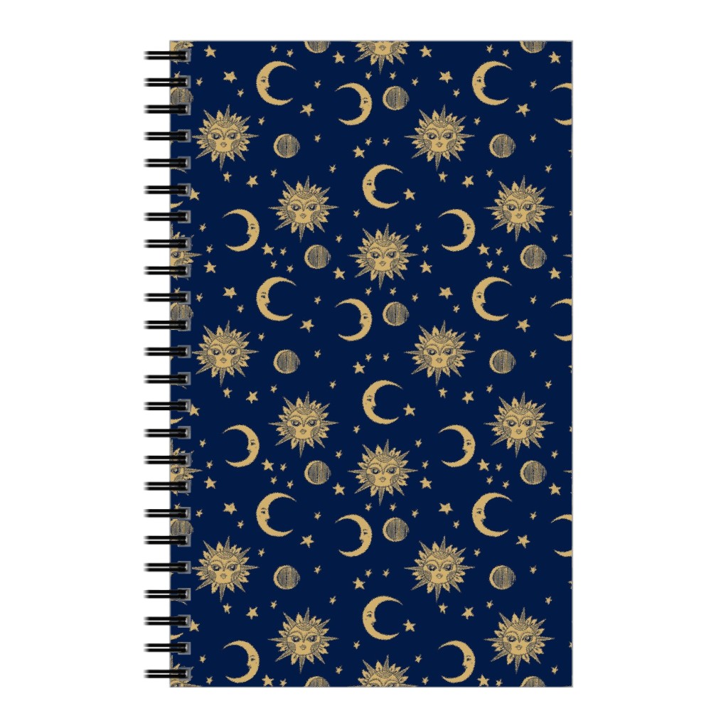Sun Moon and Stars - Dark Notebook, 5x8, Blue, True Blue