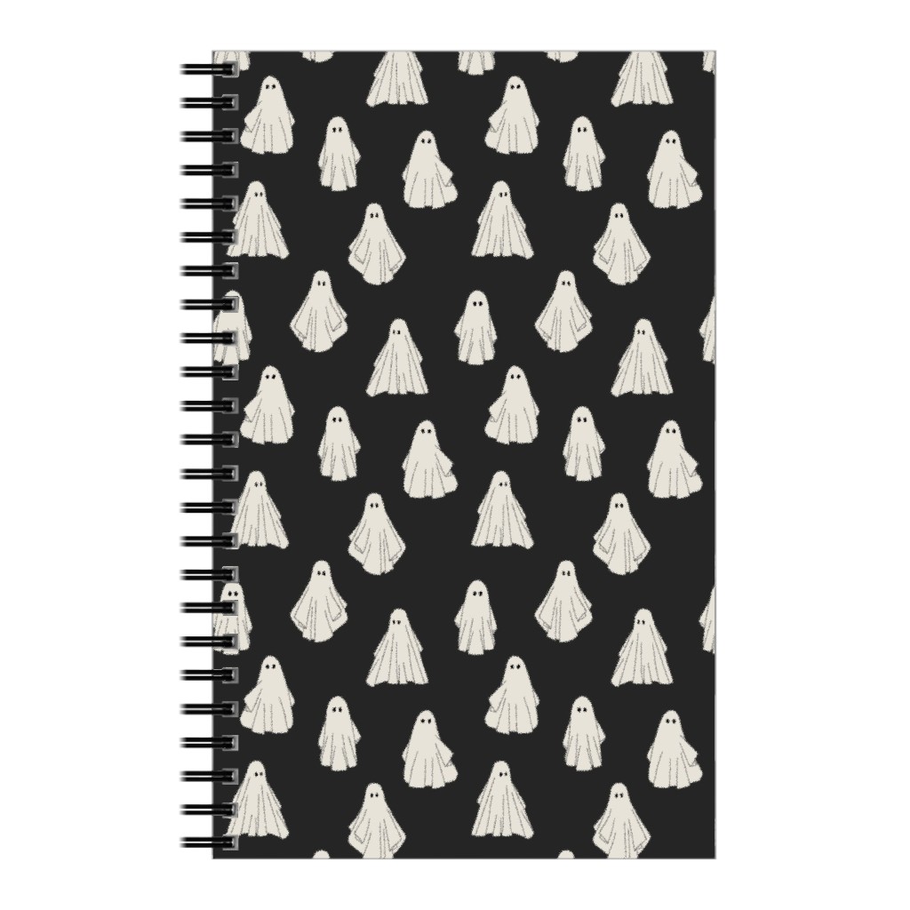 Spooky Halloween Vintage Ghosts - White on Black Notebook, 5x8, Black