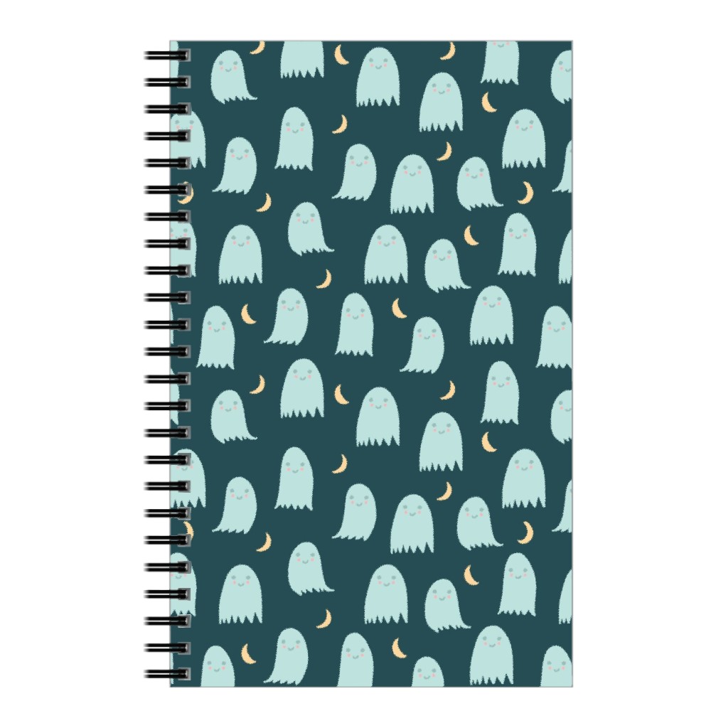 Cute Halloween Ghosts Notebook, 5x8, Green