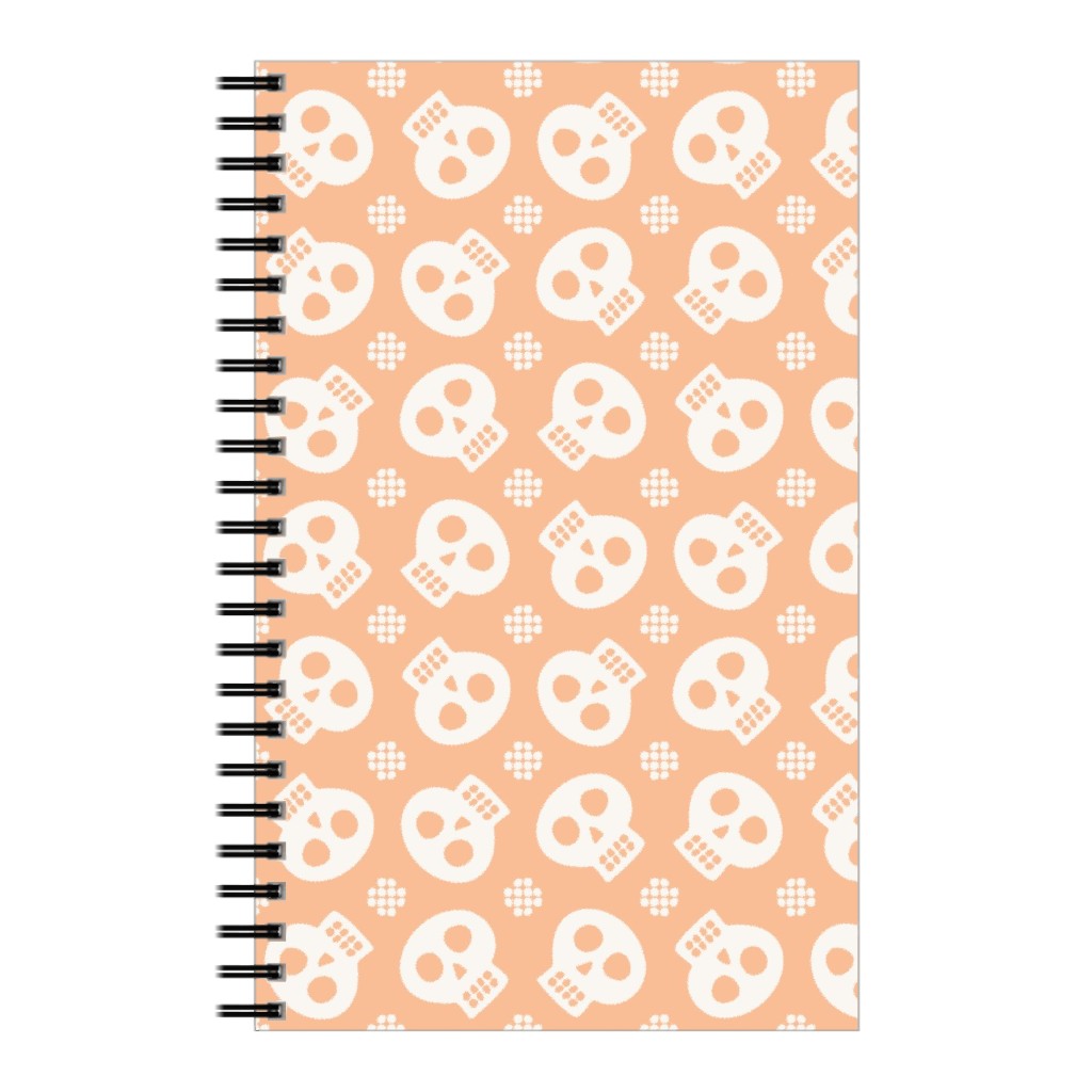 Halloween Skulls Notebook, 5x8, Orange, Beige