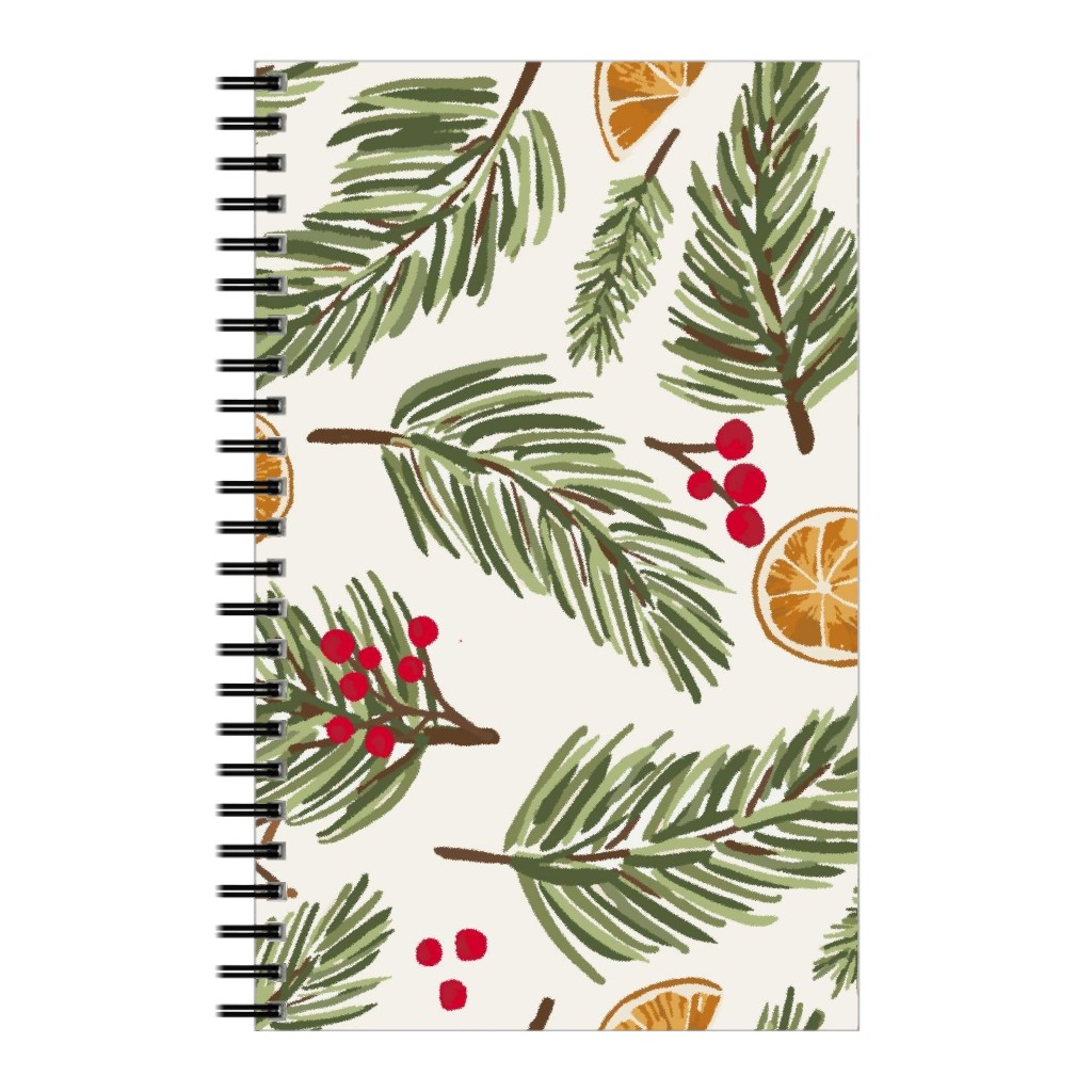 Festive Christmas Pine Sprigs and Orange Slices Notebook, 5x8, Multicolor