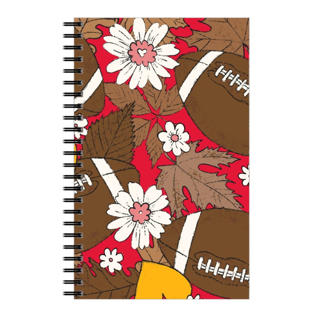 Football Fall and Florals Notebook, 5x8, Red, Radish