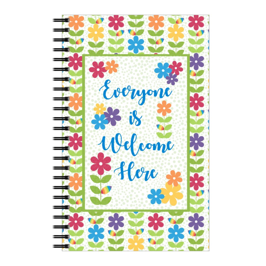 Everyone Is Welcome Here Rainbow Scandi Flower Vines Notebook, 5x8, Multicolor