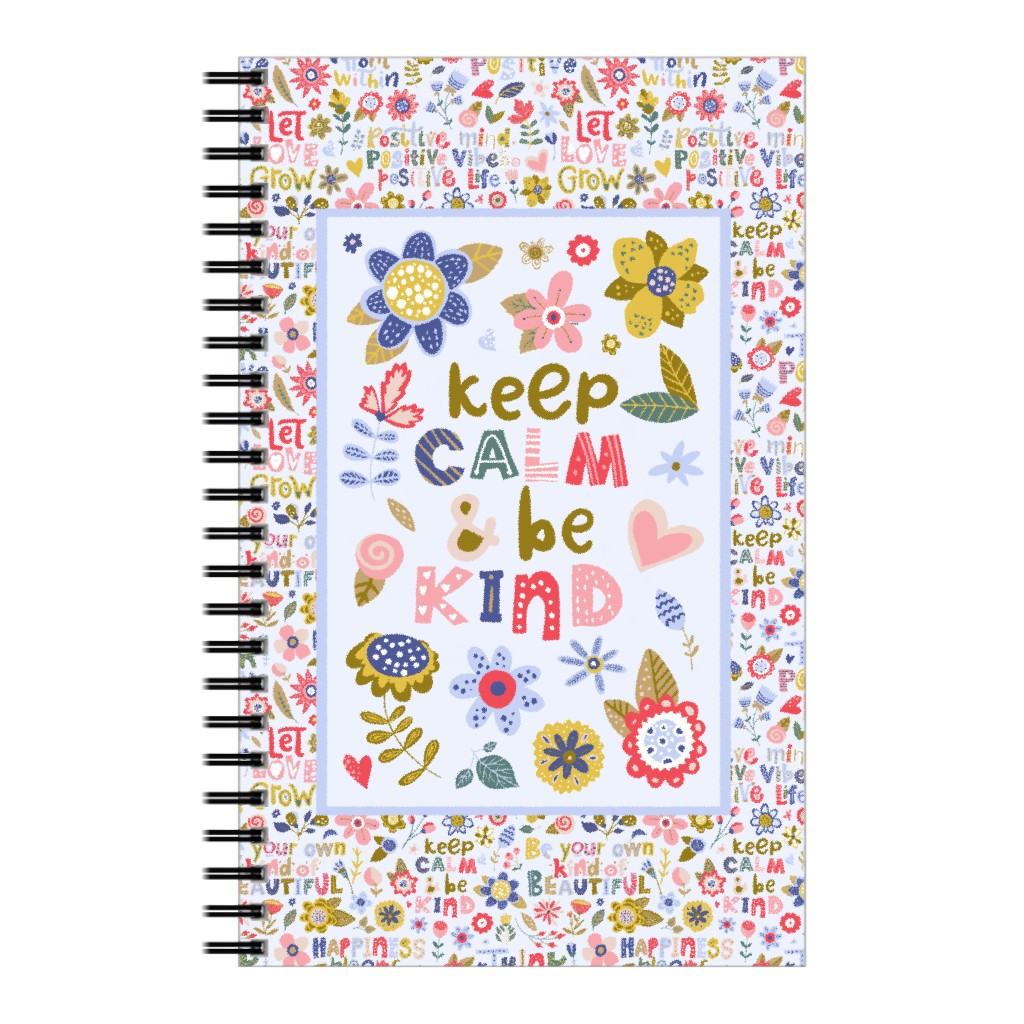 Keep Calm and Be Kind Inspirational Floral Notebook, 5x8, Multicolor