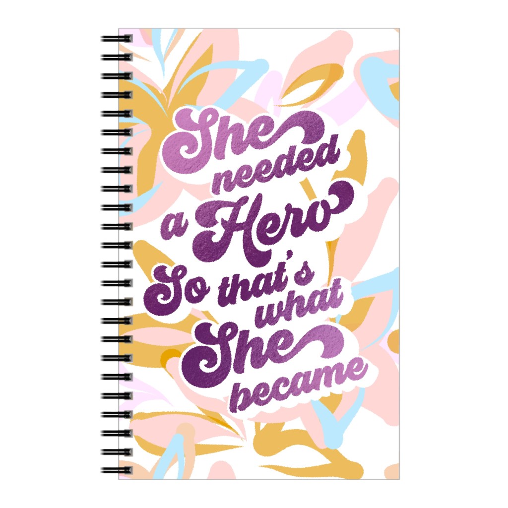 Motivational Quote She Needed a Hero - Floral Notebook, 5x8, Purple