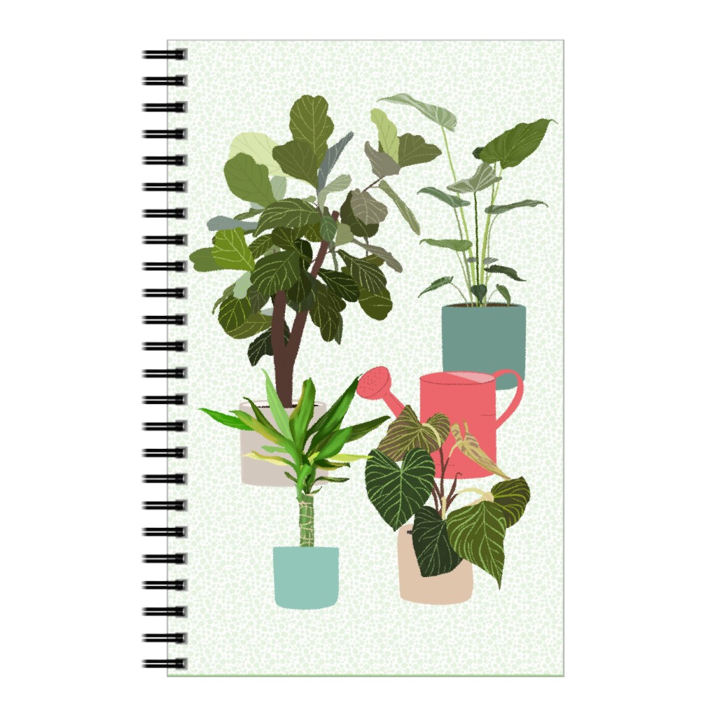 Indoor Plants & Watering Can Notebook, 5x8, Green