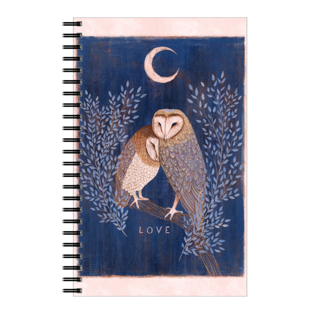 Pair of Barn Owls At Night Notebook, 5x8, Blue, True Blue