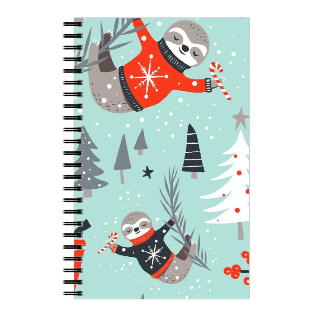 Slothy Holidays Notebook, 5x8, Multicolor