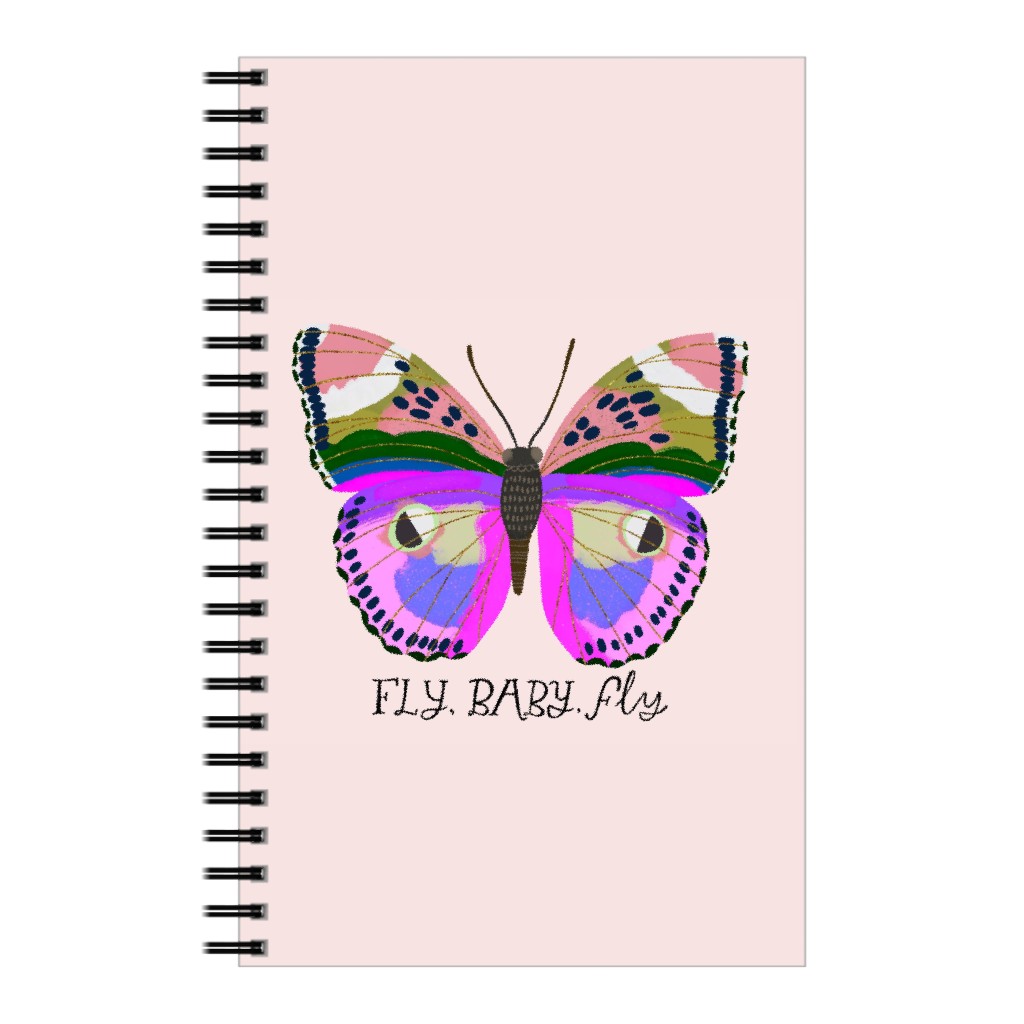 Butterfly Fly Baby Fly - Pink Notebook, 5x8, Pink, Bright Pink