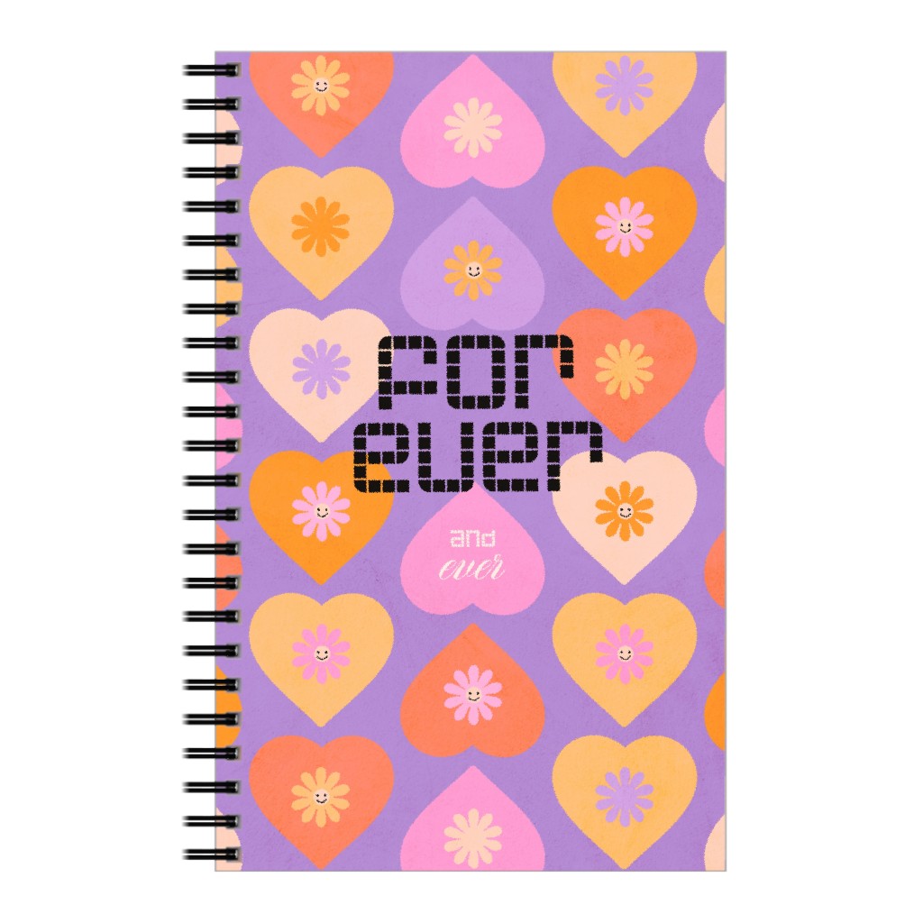 Forever Retro Love Daisy Heart - Very Peri Notebook, 5x8, Purple