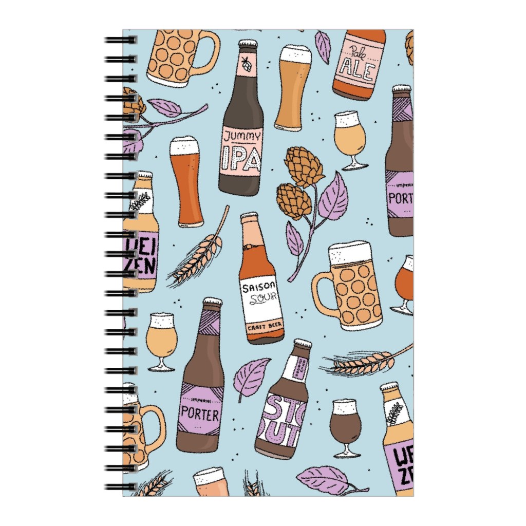 Cheers Craft Beer and Glasses Notebook, 5x8, Multicolor, Powder Blue