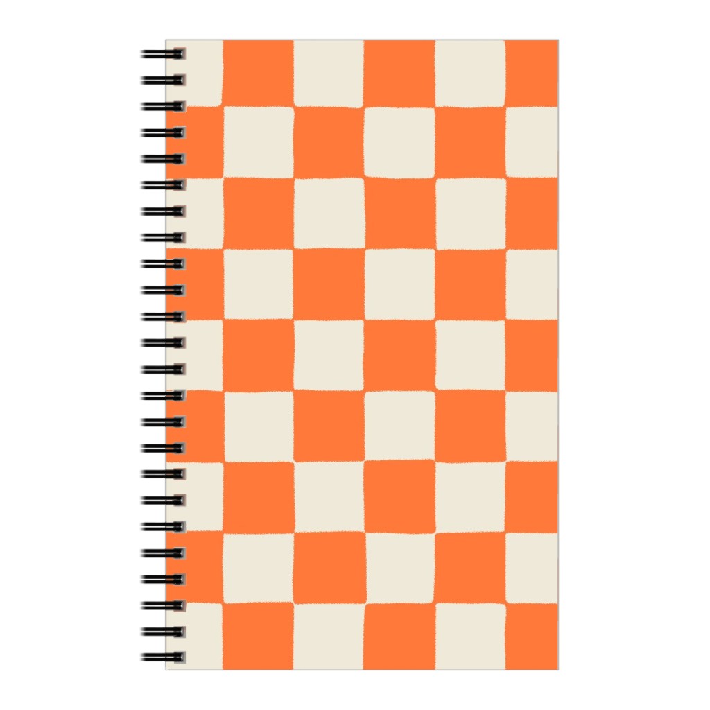 Retro Checkerboard - Bright Orange Notebook, 5x8, Orange, Orange