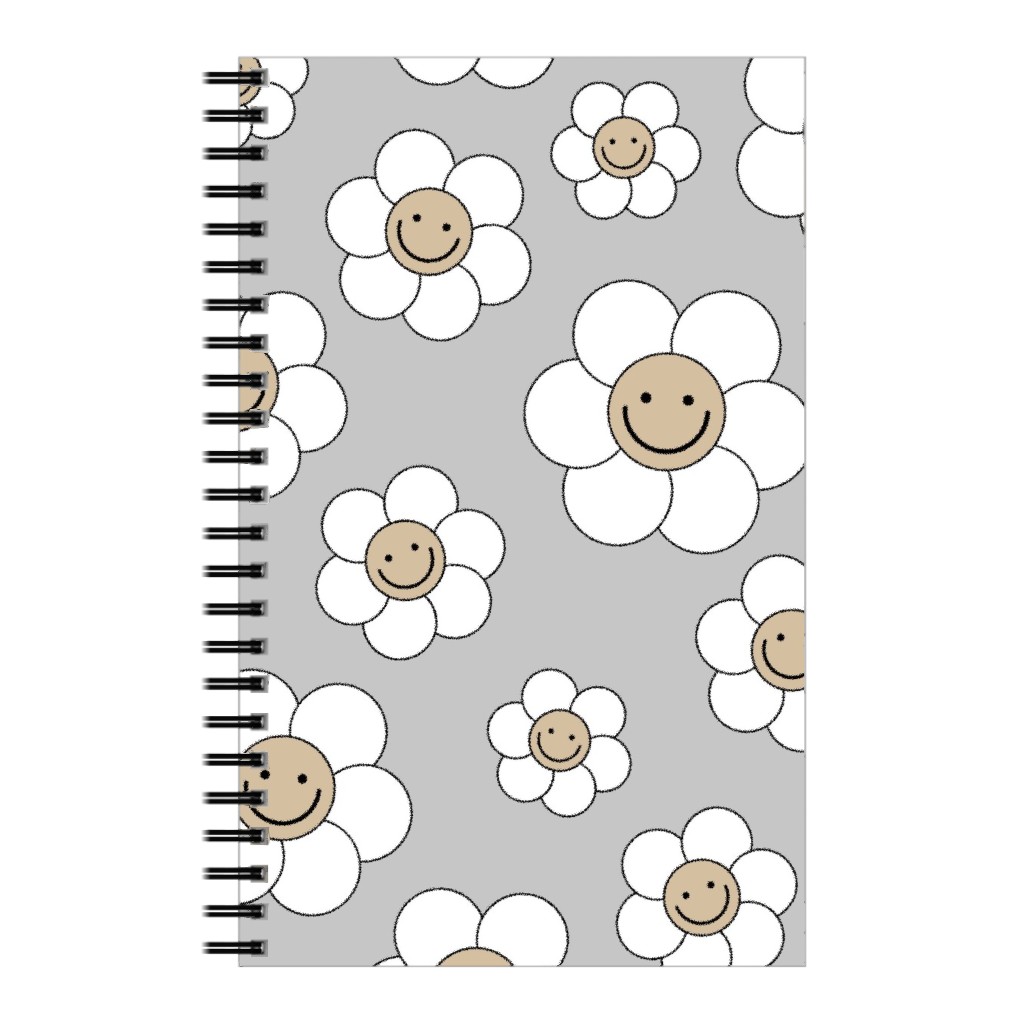 Sweet Smiling Daisies Notebook, 5x8, Gray