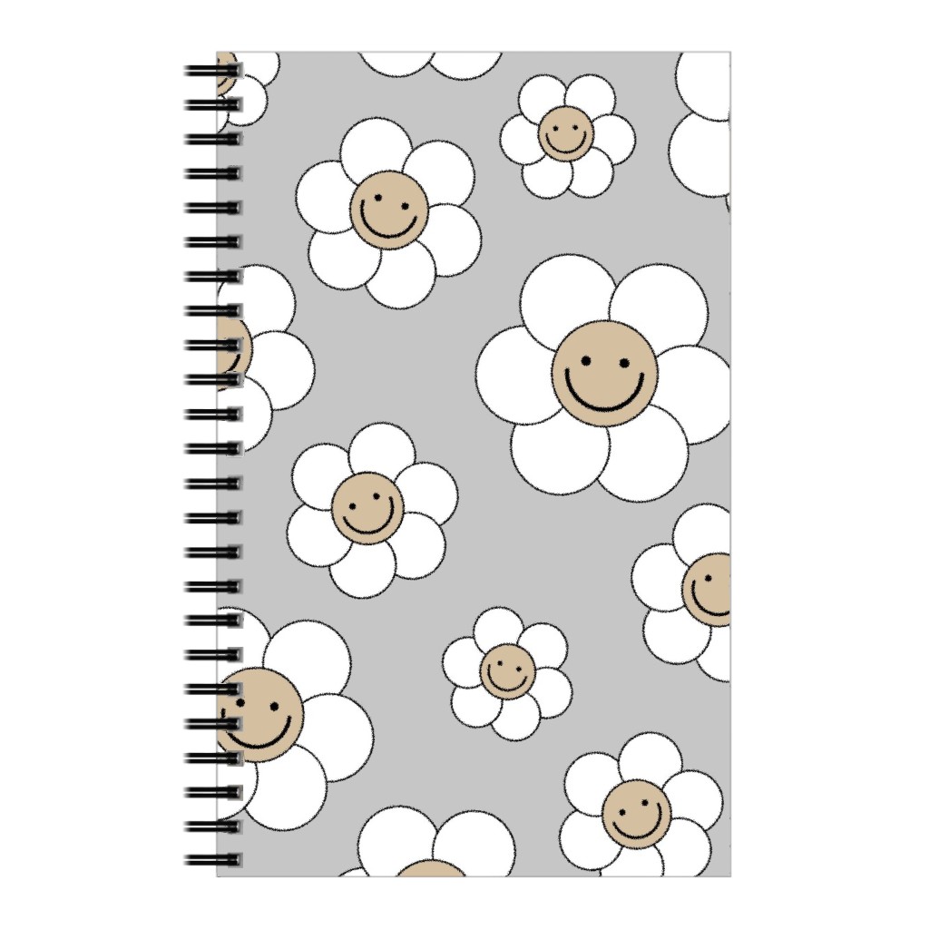 Sweet Smiling Daisies Notebook, 5x8, Gray, Fog