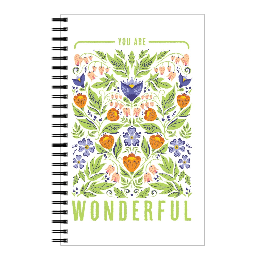 You Are Wonderful Floral - Green Notebook, 5x8, Green, Classic Green