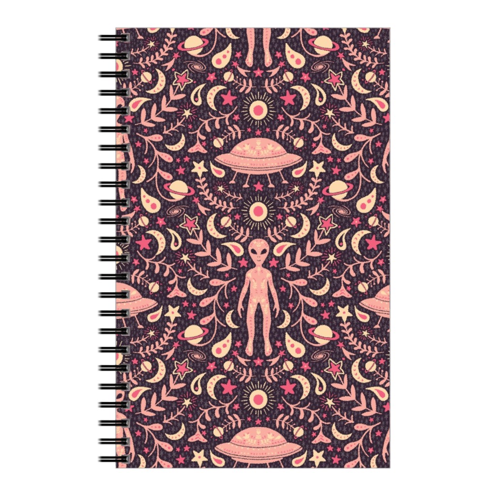 Folk Art Alien Notebook, 5x8, Pink, Watermelon