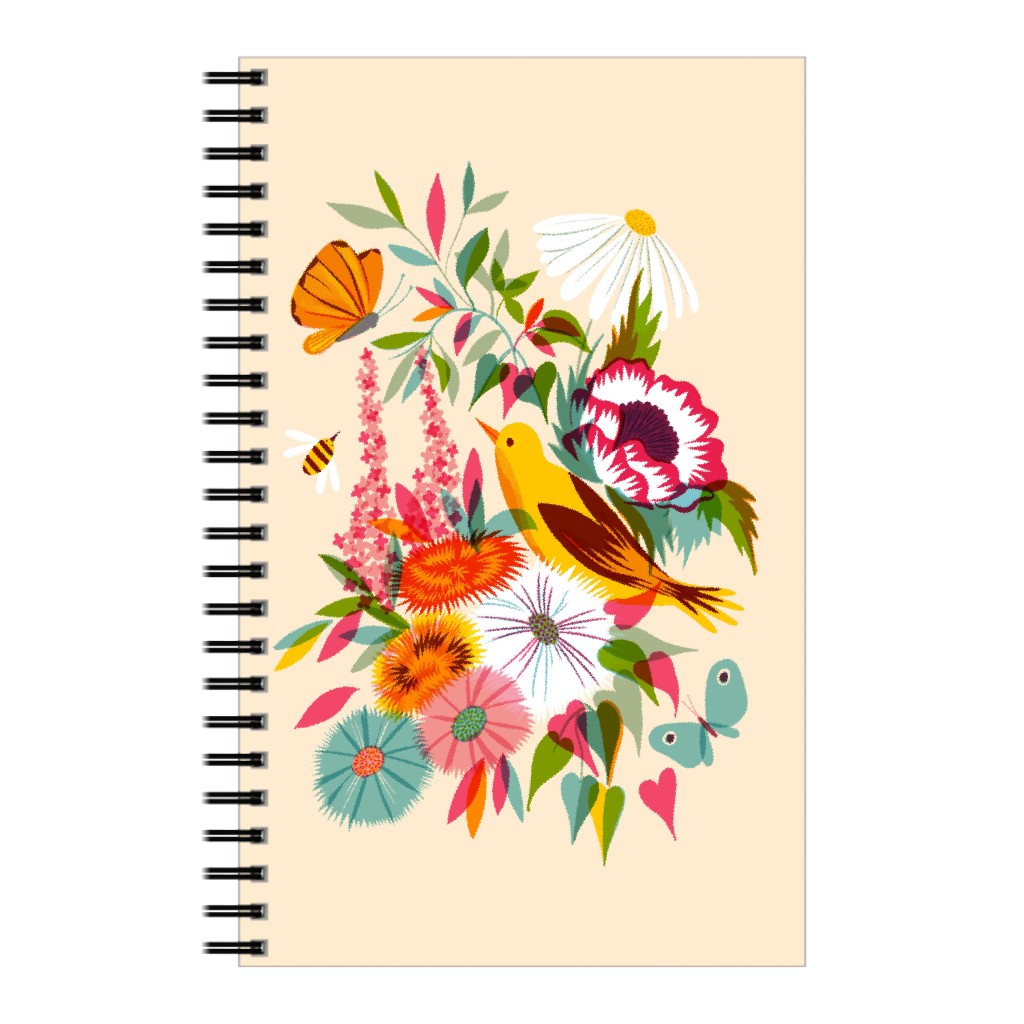 Florals With Pirol and Butterfly - Multi Notebook, 5x8, Multicolor