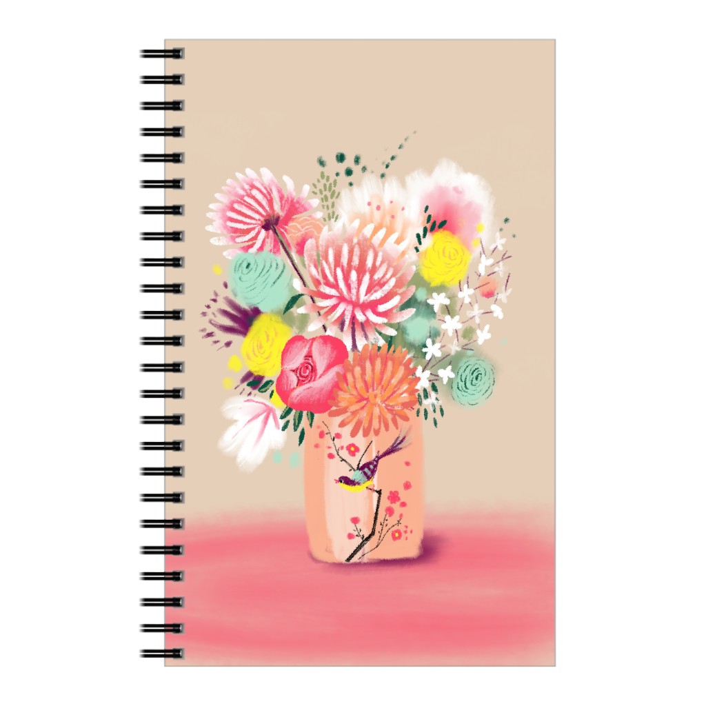 Bouquet in a Bird Vase Notebook, 5x8, Pink