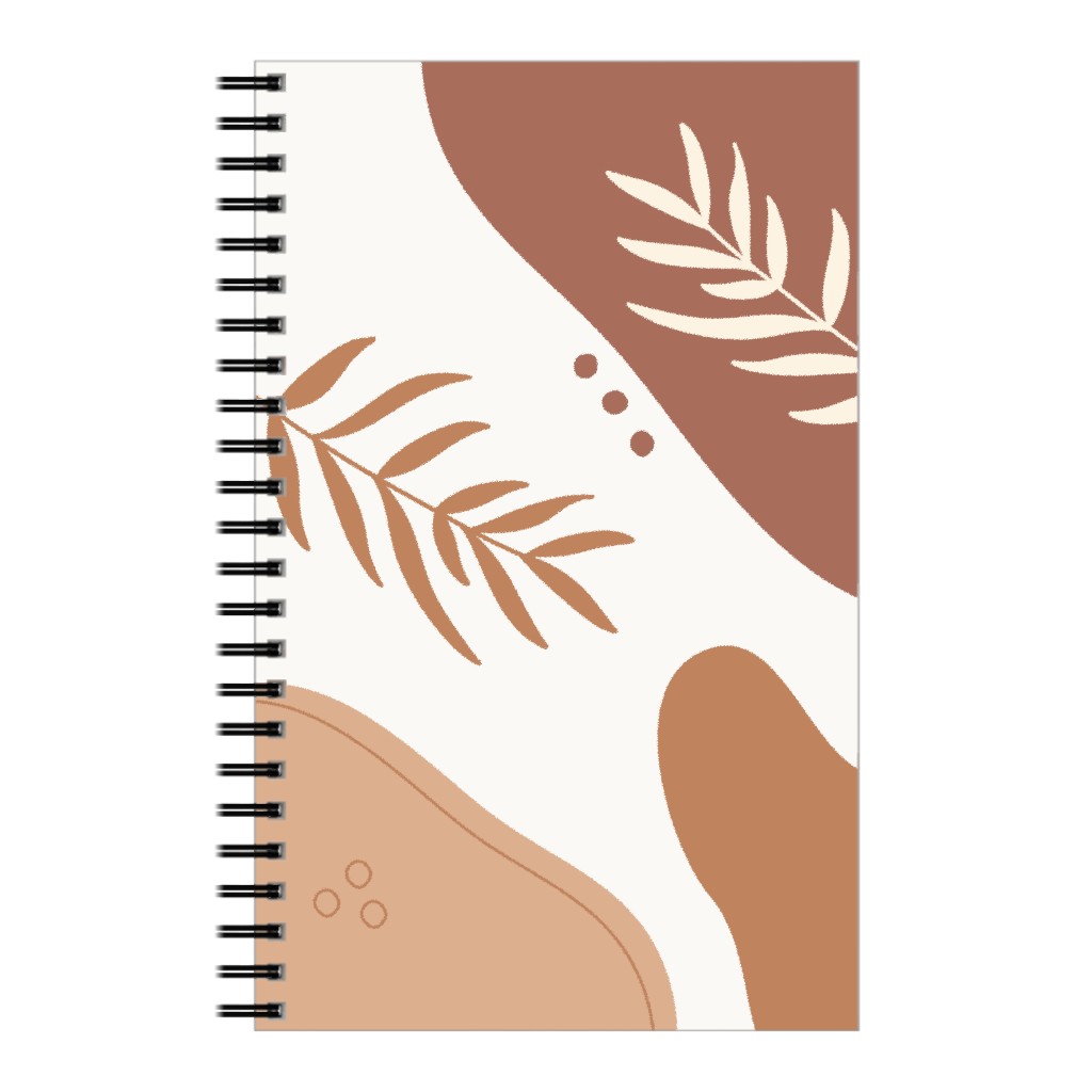 Fern Leaves and Abstract Shapes - Earth Tones Notebook, 5x8, Orange