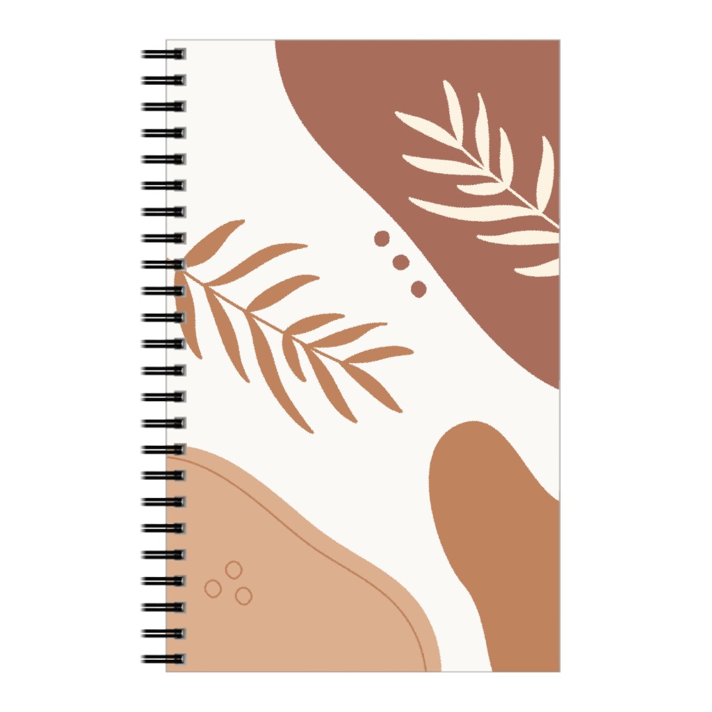 Fern Leaves and Abstract Shapes - Earth Tones Notebook, 5x8, Orange, Orange