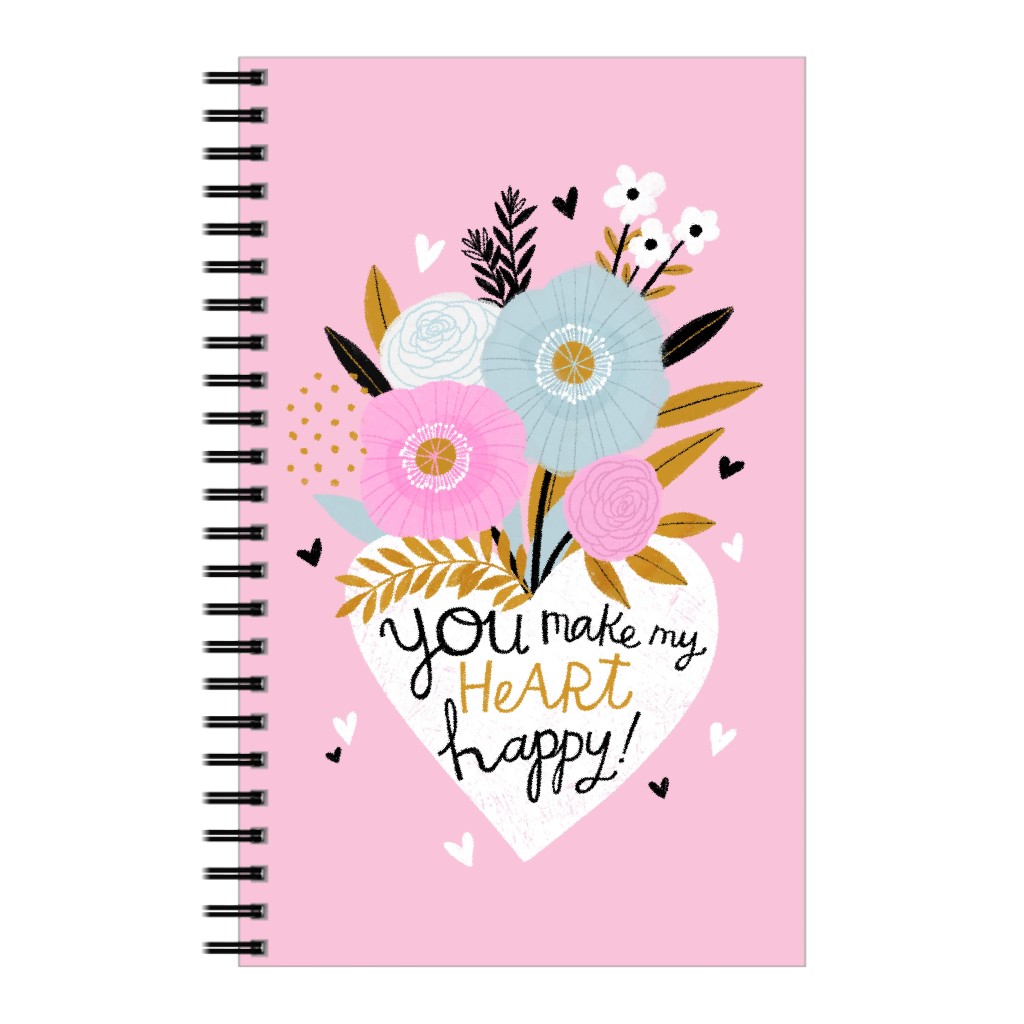 You Make My Heart Happy - Pink Notebook, 5x8, Pink, Bright Pink