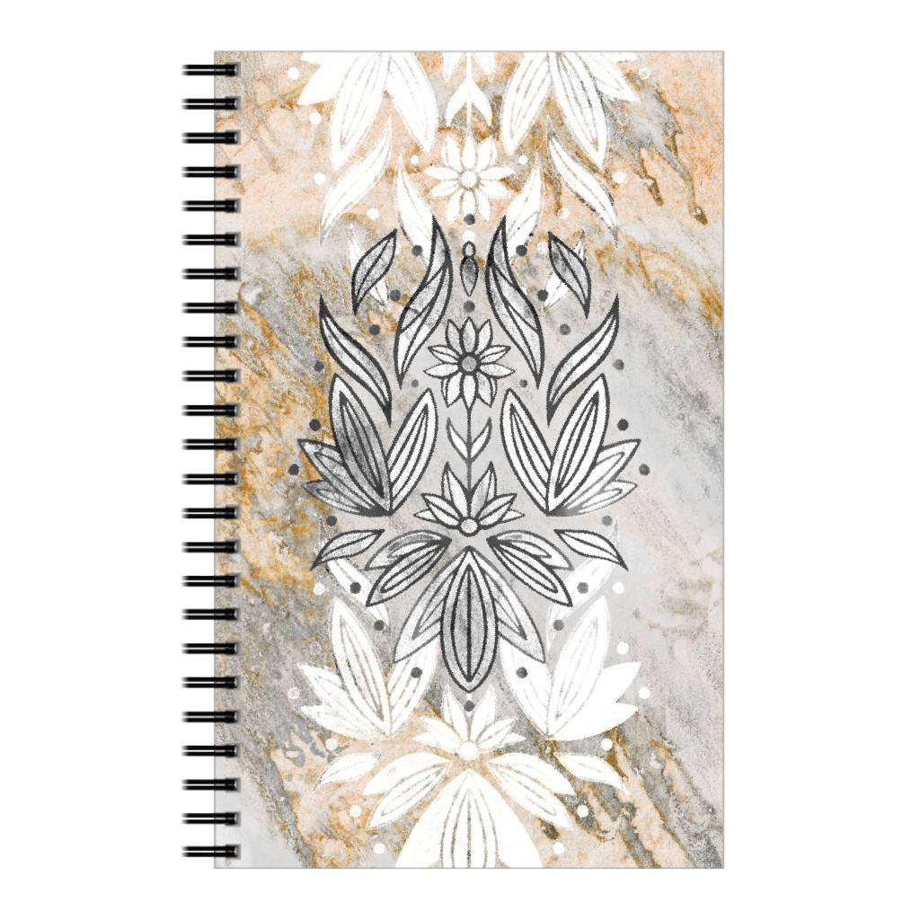 Floral Art Deco Marble Notebook, 5x8, Gray