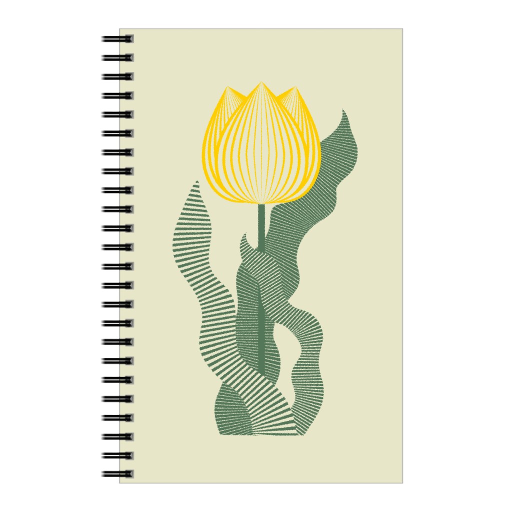 Abstract Tulip Flower - Yellow on Beige Notebook, 5x8, Yellow