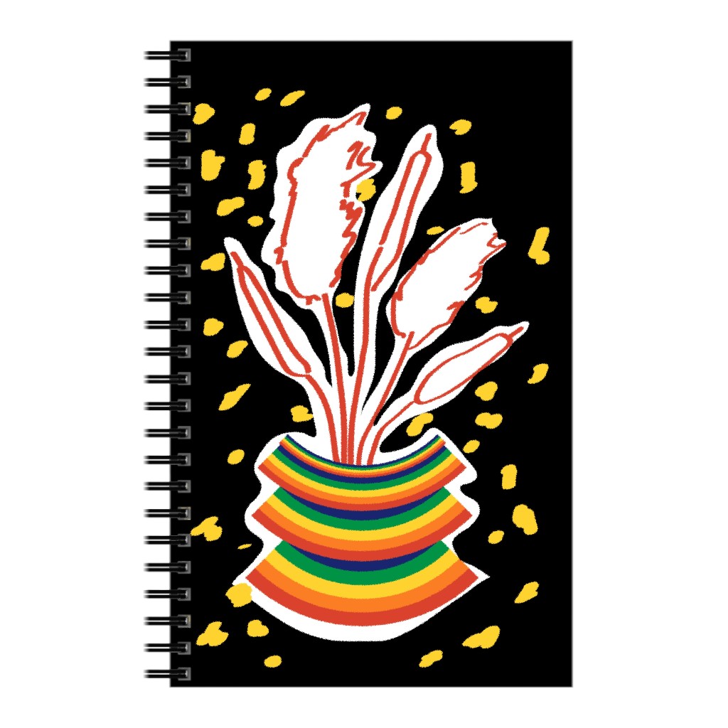 Retro Rainbow Abstract Floral in Vase - Multi on Black Notebook, 5x8, Multicolor