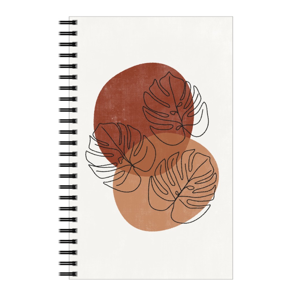 Abstract Monstera Leaves - Terracotta and Ivory Notebook, 5x8, Brown, Brown