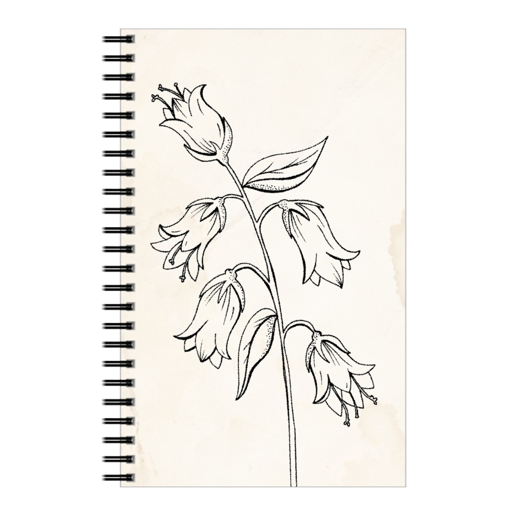 Vintage Bell Flower Sketch - Beige and Black Notebook, 5x8, Beige