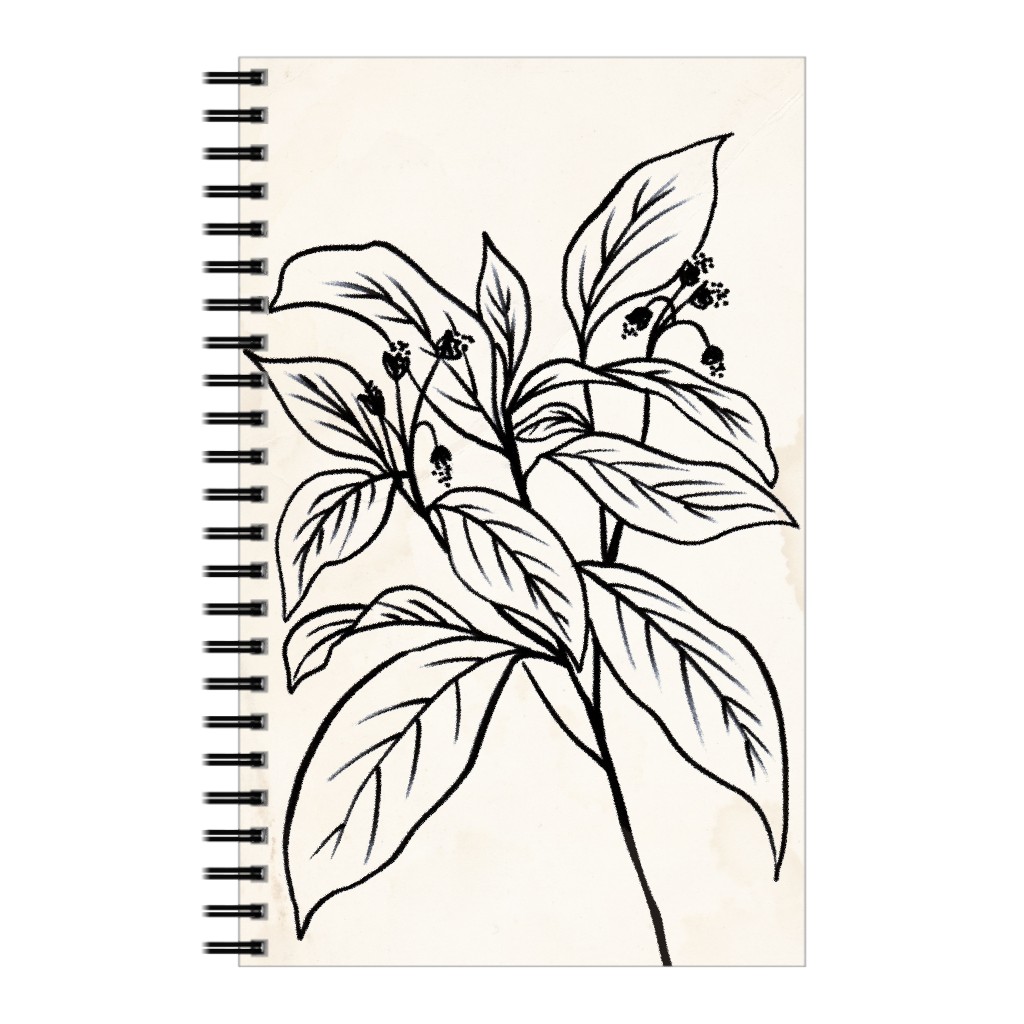 Vintage Branch Sketch - Beige and Black Notebook, 5x8, Beige, Pearl