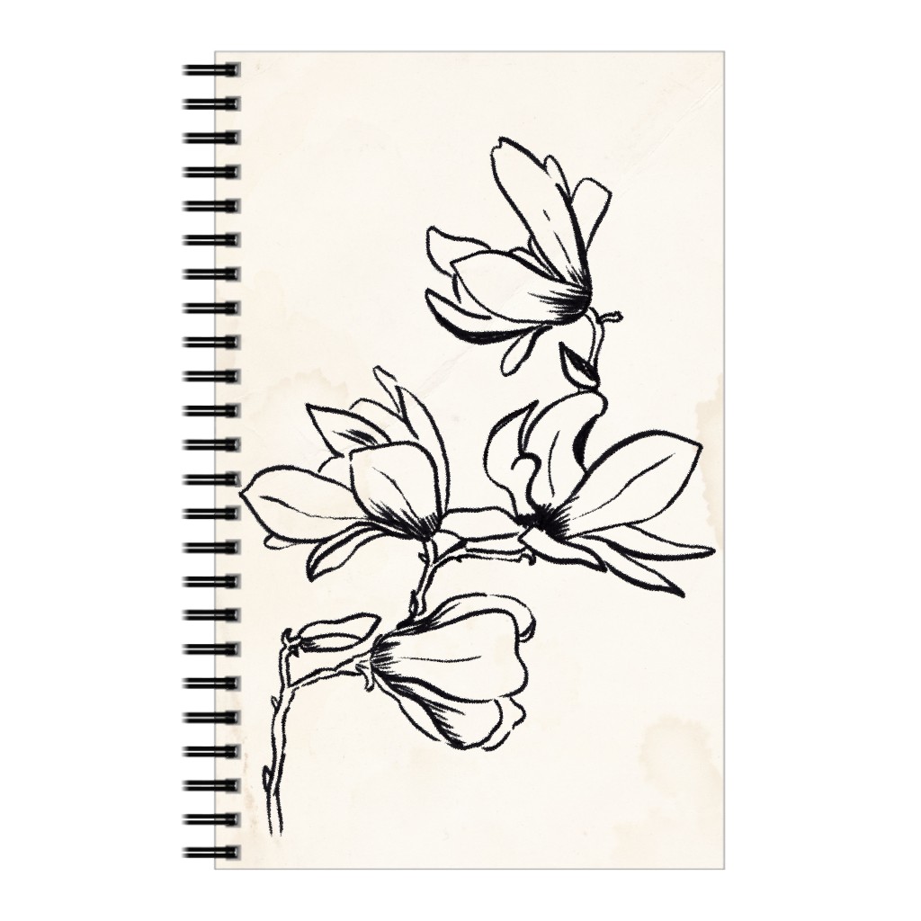 Vintage Magnolia Sketch - Beige and Black Notebook, 5x8, Beige