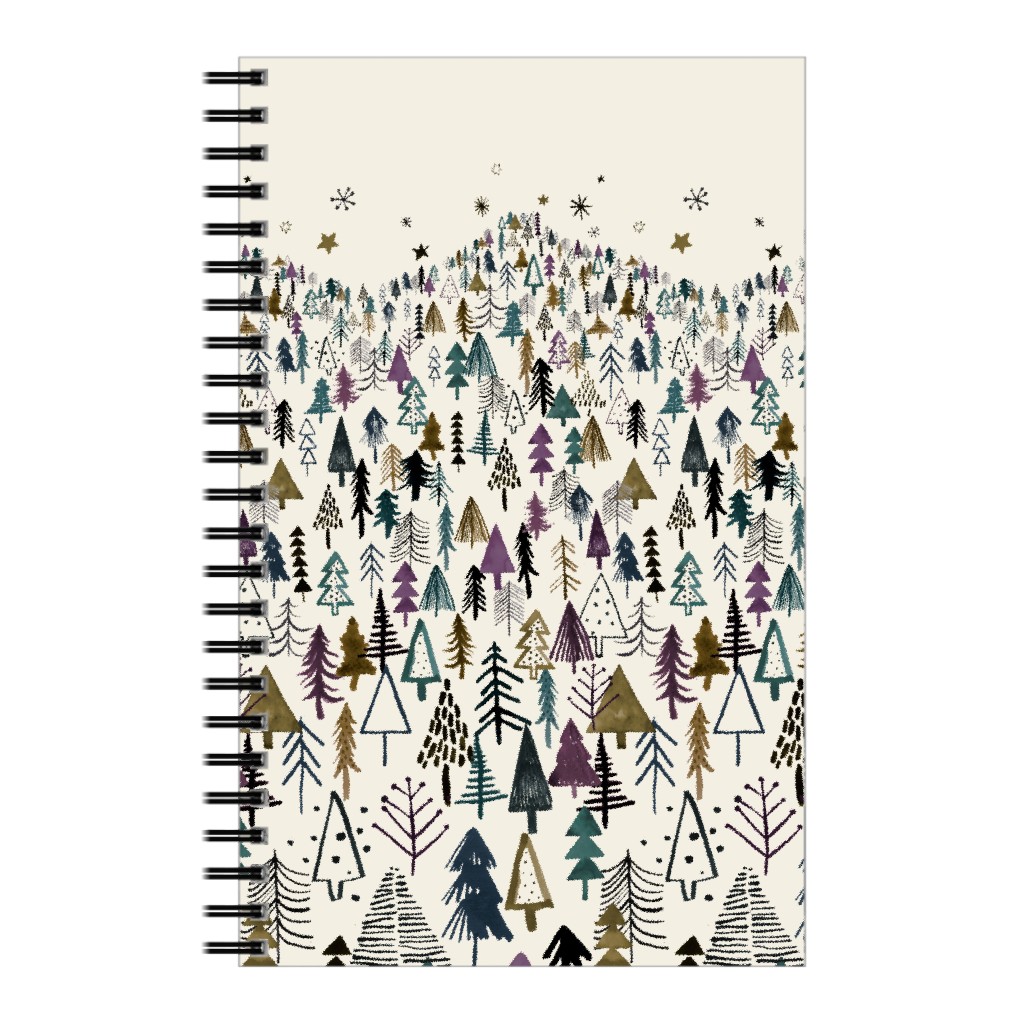 Mountain Trees in the Forest Night - Green and Brown Notebook, 5x8, Green