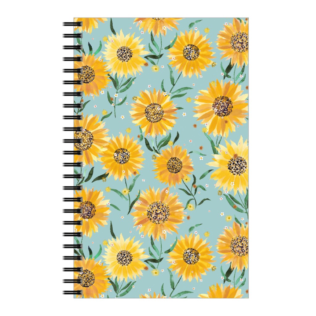 Happy Sunflowers - Yellow on Green Notebook, 5x8, Yellow