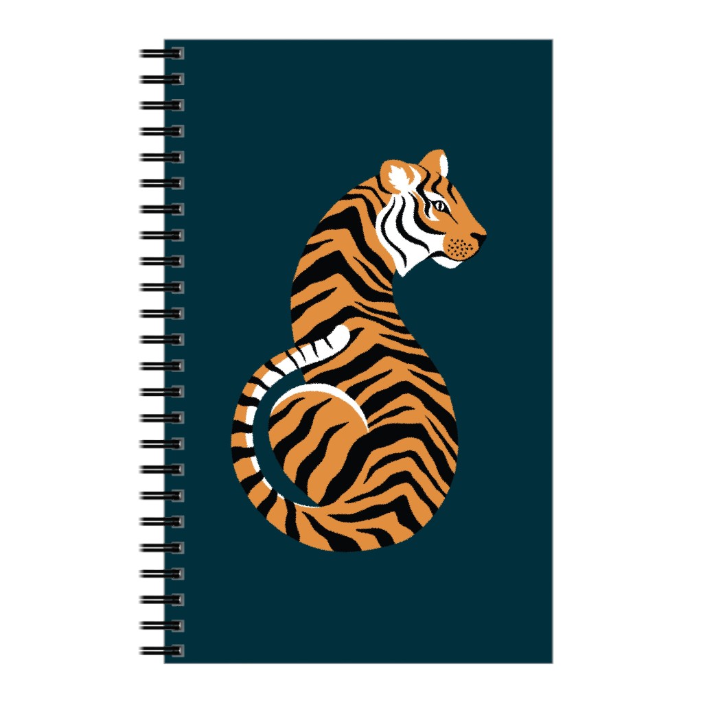 Tiger Illustration - Orange on Black Notebook, 5x8, Orange