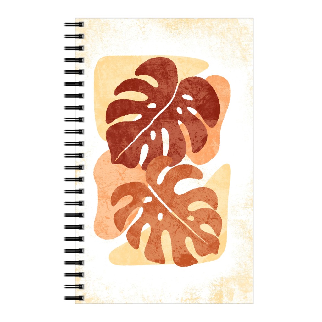 Botanical Monstera Leaves - Earthy Warm Tones Notebook, 5x8, Orange