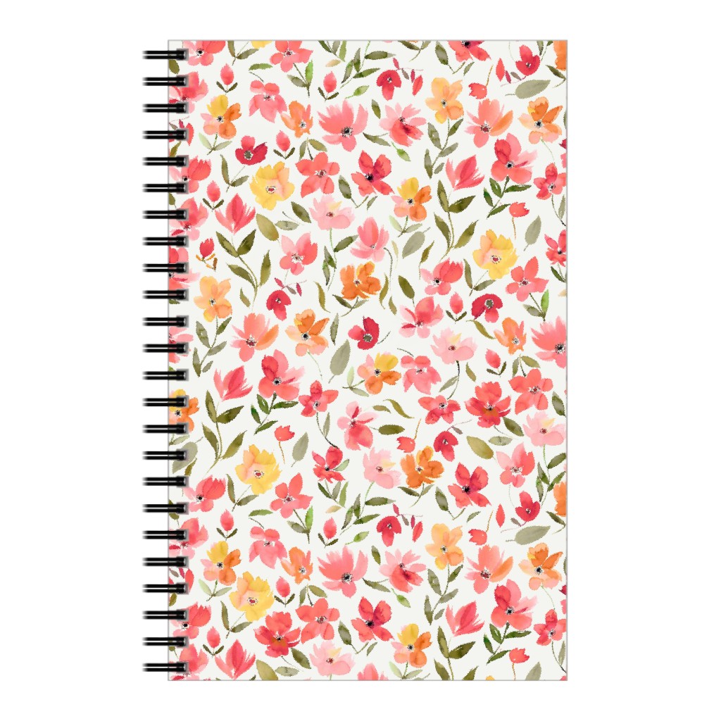 Fresh Flowers Watercolor - Pink and Yellow Notebook, 5x8, Pink