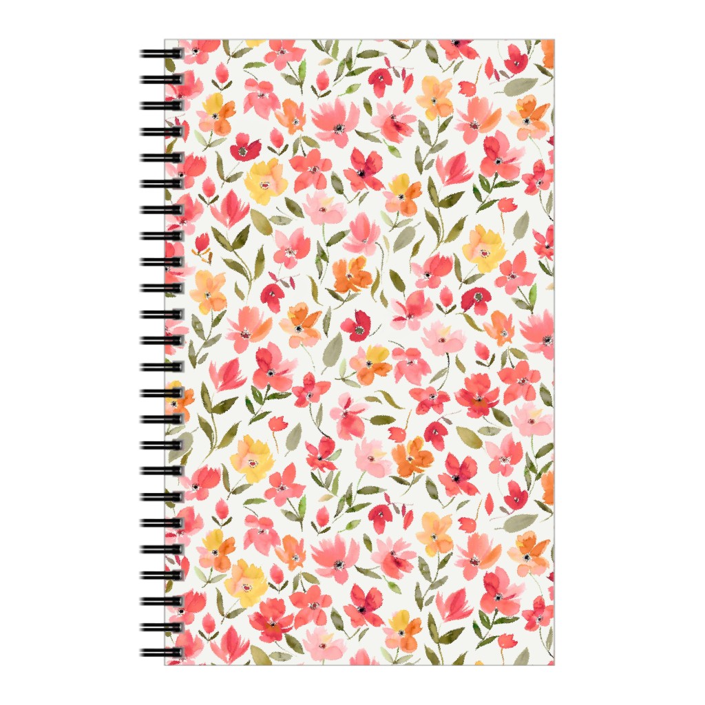 Fresh Flowers Watercolor - Pink and Yellow Notebook, 5x8, Pink, Bright Pink