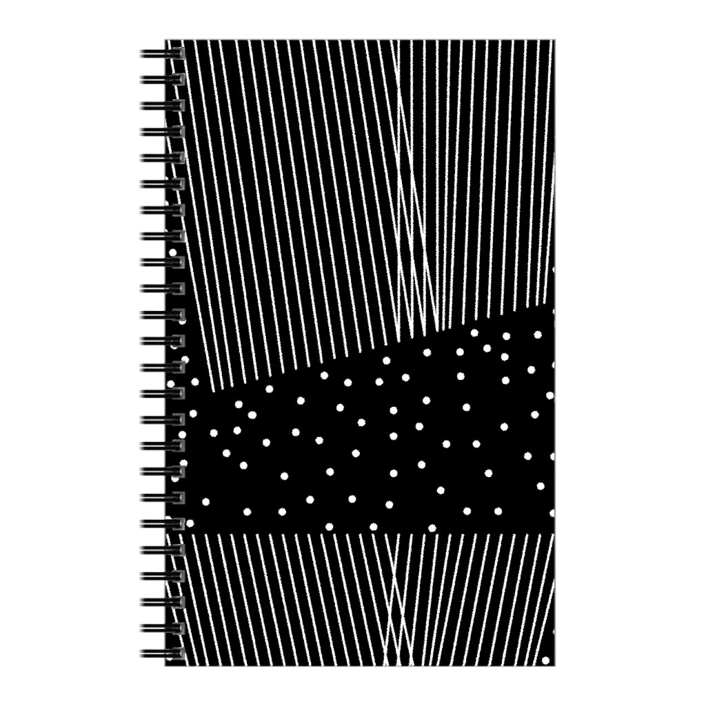 Abstract Geometric Lines and Dots - Black and White Notebook, 5x8, Black