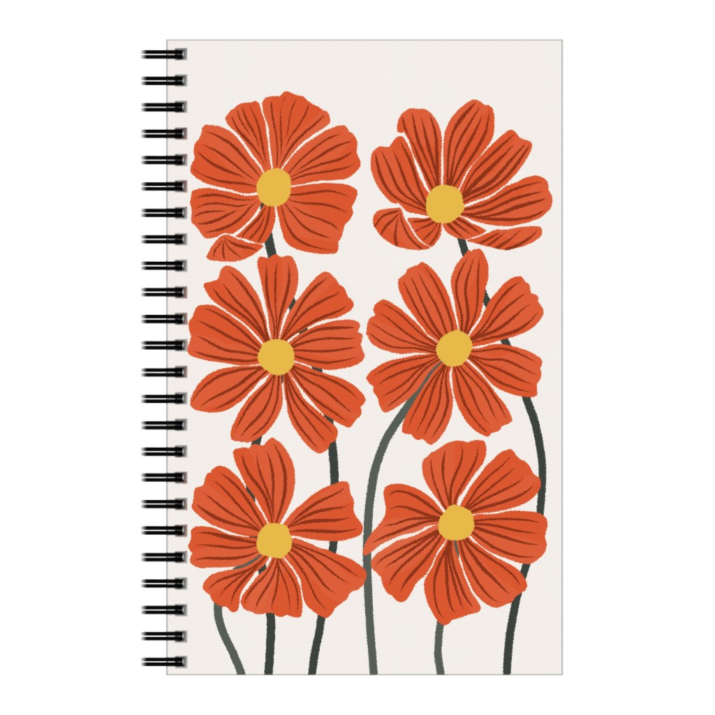 Botanical Cosmos Flowers Notebook, 5x8, Red