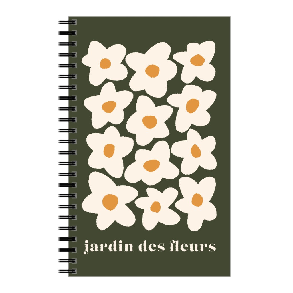 Botanical Graphic Retro Flower Garden Notebook, 5x8, Black, Charcoal